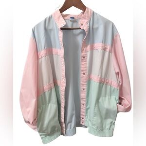Vintage 80s Pastel Colorblock Women's Jacket - Pink, Mint & Light Blue
